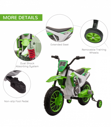 Kids Electric Motorbike 12V Ride-On Motorcycle Training Wheels - Green 3-5 years