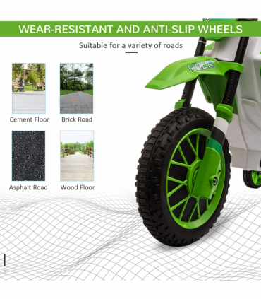 Kids Electric Motorbike 12V Ride-On Motorcycle Training Wheels - Green 3-5 years