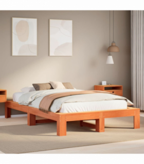 vidaXL Bed Frame without Mattress Wax Brown 135x190 cm Double Solid Wood Pine