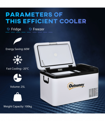 12V Portable Car Refrigerator w/ Inner LED Light Indoor Outdoor, 25L Outsunny
