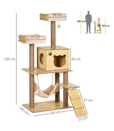 130cm Cat Tree for Indoor Cats, Multi-Level Plush Cat Tower