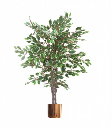 130cm LARGE Realistic White Edge Ficus Artificial Plant Tree Copper Metal Planter