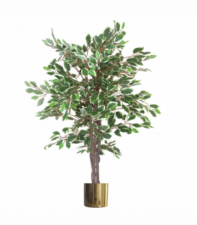 130cm LARGE Realistic White Edge Ficus Artificial Plant Tree Gold Metal Planter