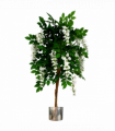 130cm Luxury Artificial Wisteria Tree White Flowers - Premium Range Silver Metal Planter