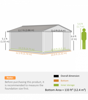 13ft x 11ft Metal StorageFoundation Vent Doors Yellow