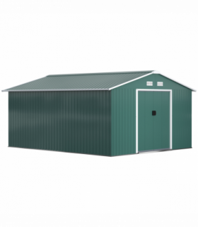 13ft x 11ft Outdoor Roofed Metal Storage Shed Foundation Vent & Doors Green