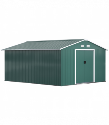 13ft x 11ft Outdoor Roofed Metal Storage Shed Foundation Vent & Doors Green