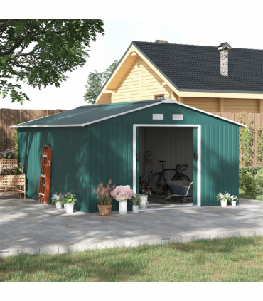 13ft x 11ft Outdoor Roofed Metal Storage Shed Foundation Vent & Doors Green