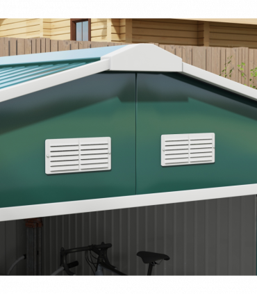 13ft x 11ft Outdoor Roofed Metal Storage Shed Foundation Vent & Doors Green