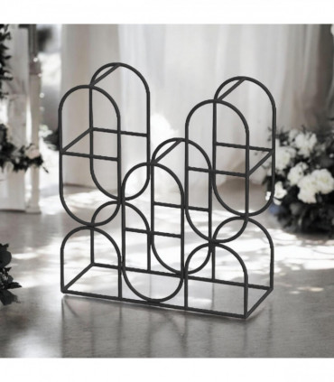 14" CAST IRON BLACK 8 BOTTLE WINE RACK