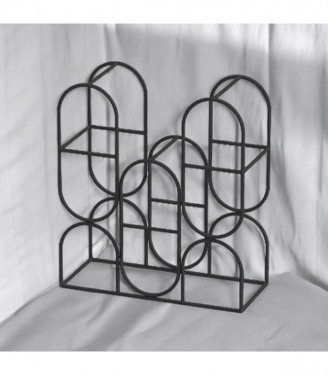 14" CAST IRON BLACK 8 BOTTLE WINE RACK