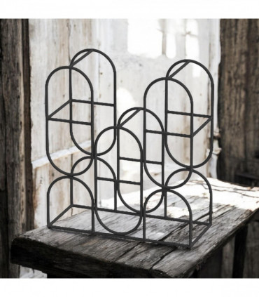 14" CAST IRON BLACK 8 BOTTLE WINE RACK