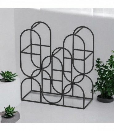 14" CAST IRON BLACK 8 BOTTLE WINE RACK