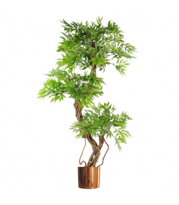 140cm Leaf Realistic Artificial Japanese Fruticosa Ficus Tree, Green Copper
