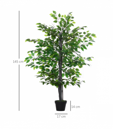 145cm Artificial Banyan Plant Faux Decorative Tree Cement Pot Outsunny