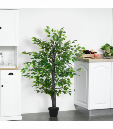 145cm Artificial Banyan Plant Faux Decorative Tree Cement Pot Outsunny