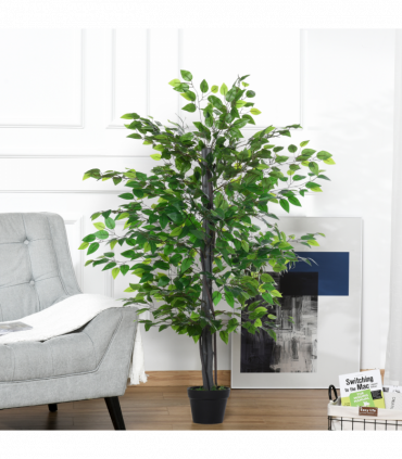 145cm Artificial Banyan Plant Faux Decorative Tree Cement Pot Outsunny