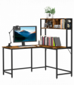 149x140x125cm Industrial L-Shaped Desk w Shelf - Brown & Black