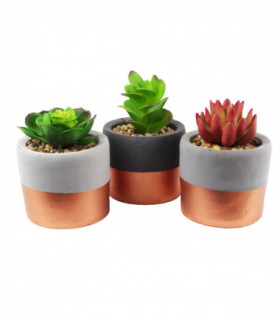 Stoneware Mini Copper Band Planters Set of Three Artificial Succulent Plants