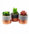 Stoneware Mini Copper Band Planters Set of Three Artificial Succulent Plants