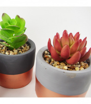 Stoneware Mini Copper Band Planters Set of Three Artificial Succulent Plants