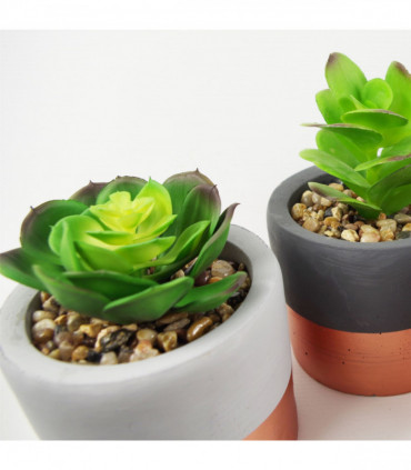 Stoneware Mini Copper Band Planters Set of Three Artificial Succulent Plants