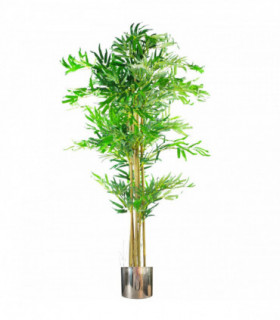 150cm (5ft) Natural Look Artificial Bamboo Plants Trees - XL with Silver Metal Planter