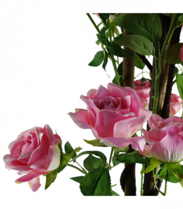 silk Pink 150cm Artificial Rose Tree with Wooden Trunk - 150cm Height