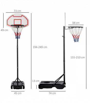 155-210cm Height Adjustable Basketball Stand Backboard Portable w/ Net HOMCOM