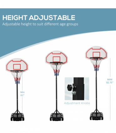 155-210cm Height Adjustable Basketball Stand Backboard Portable w/ Net HOMCOM