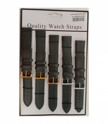 1555.05BK 22MM 2X Extra Long Black Leather Watch Straps Pack of 5