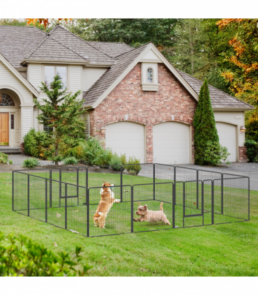 Steel Grey 16 Panels Heavy Duty Puppy Play Pen for Small, Medium Dogs 80Hcm