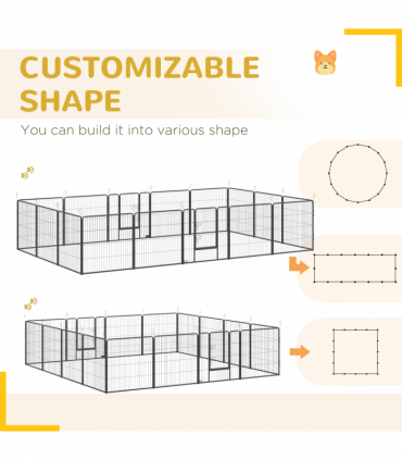 Steel Grey 16 Panels Heavy Duty Puppy Play Pen for Small, Medium Dogs 80Hcm
