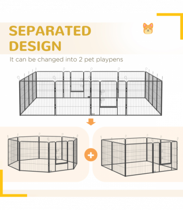 Steel Grey 16 Panels Heavy Duty Puppy Play Pen for Small, Medium Dogs 80Hcm