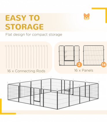 Steel Grey 16 Panels Heavy Duty Puppy Play Pen for Small, Medium Dogs 80Hcm
