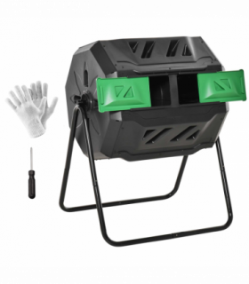 160L Outdoor Tumbling Compost Bin w/ Dual Chamber, Sliding Doors, Black