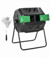 160L Outdoor Tumbling Compost Bin w/ Dual Chamber, Sliding Doors, Black