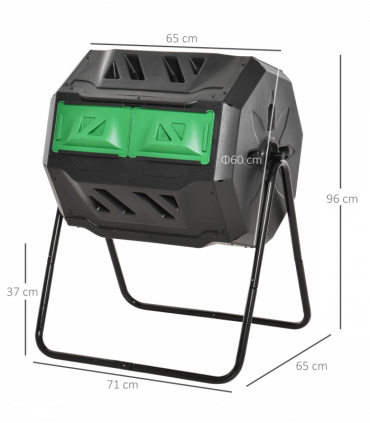 160L Outdoor Tumbling Compost Bin w/ Dual Chamber, Sliding Doors, Black