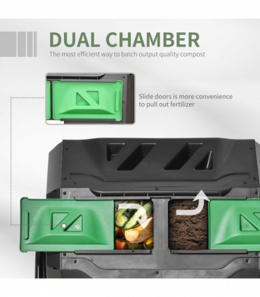 160L Outdoor Tumbling Compost Bin w/ Dual Chamber, Sliding Doors, Black