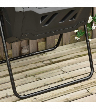 160L Outdoor Tumbling Compost Bin w/ Dual Chamber, Sliding Doors, Black