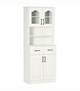 168cm Kitchen Cupboard Storage Cabinet w/ Shelves & Drawers,Open Counter White