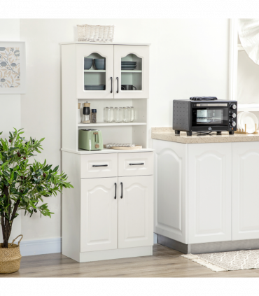 168cm Kitchen Cupboard Storage Cabinet w/ Shelves & Drawers,Open Counter White