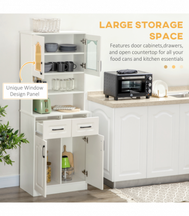 168cm Kitchen Cupboard Storage Cabinet w/ Shelves & Drawers,Open Counter White