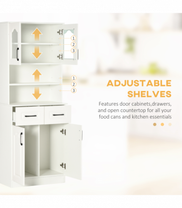 168cm Kitchen Cupboard Storage Cabinet w/ Shelves & Drawers,Open Counter White