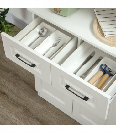 168cm Kitchen Cupboard Storage Cabinet w/ Shelves & Drawers,Open Counter White