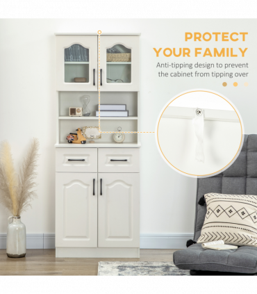 168cm Kitchen Cupboard Storage Cabinet w/ Shelves & Drawers,Open Counter White