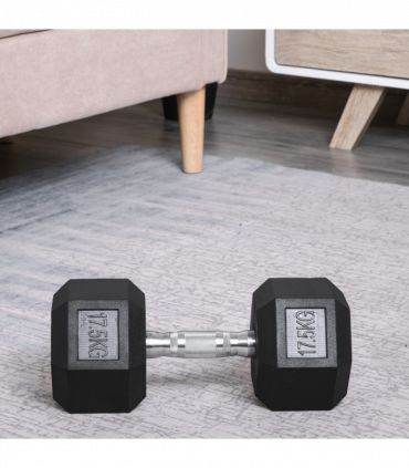 17.5KG Single Rubber Hex Dumbbell Portable Hand Weights Home Gym HOMCOM