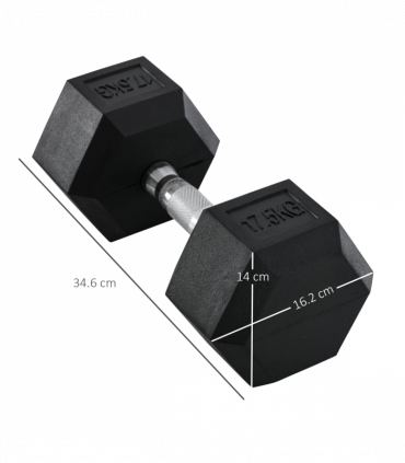 17.5KG Single Rubber Hex Dumbbell Portable Hand Weights Home Gym HOMCOM