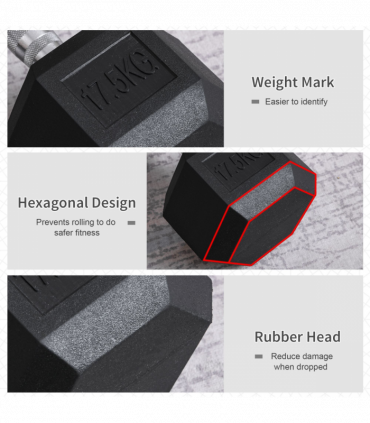 17.5KG Single Rubber Hex Dumbbell Portable Hand Weights Home Gym HOMCOM