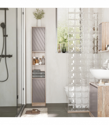 170cm Freestanding Storage Cabinet Slimline Unit w/ 2 Cupboards 2 Compartments